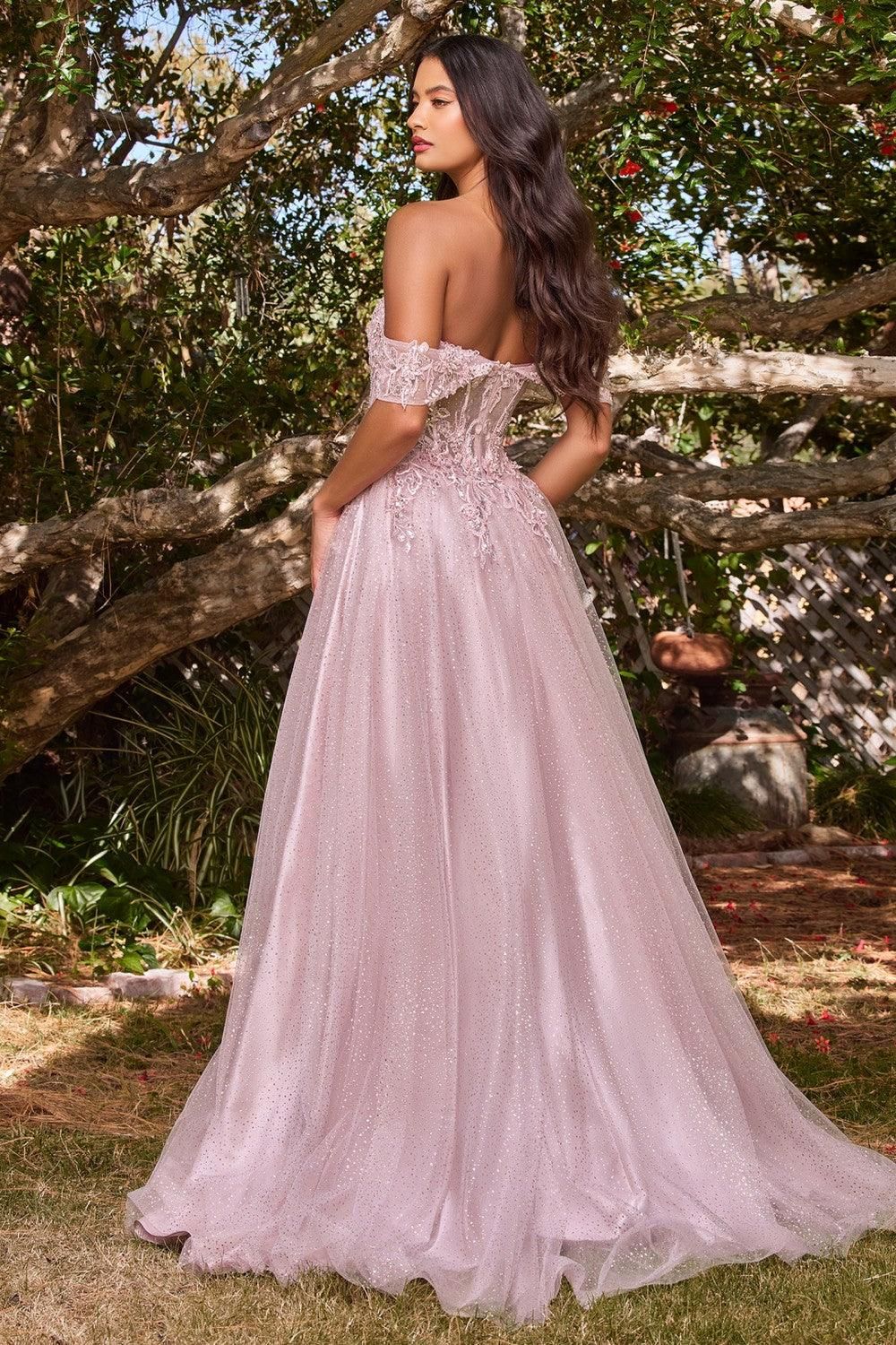 Style CD0198 Cinderella Divine Size M Prom Off The Shoulder Lace Pink A-line Dress on Queenly