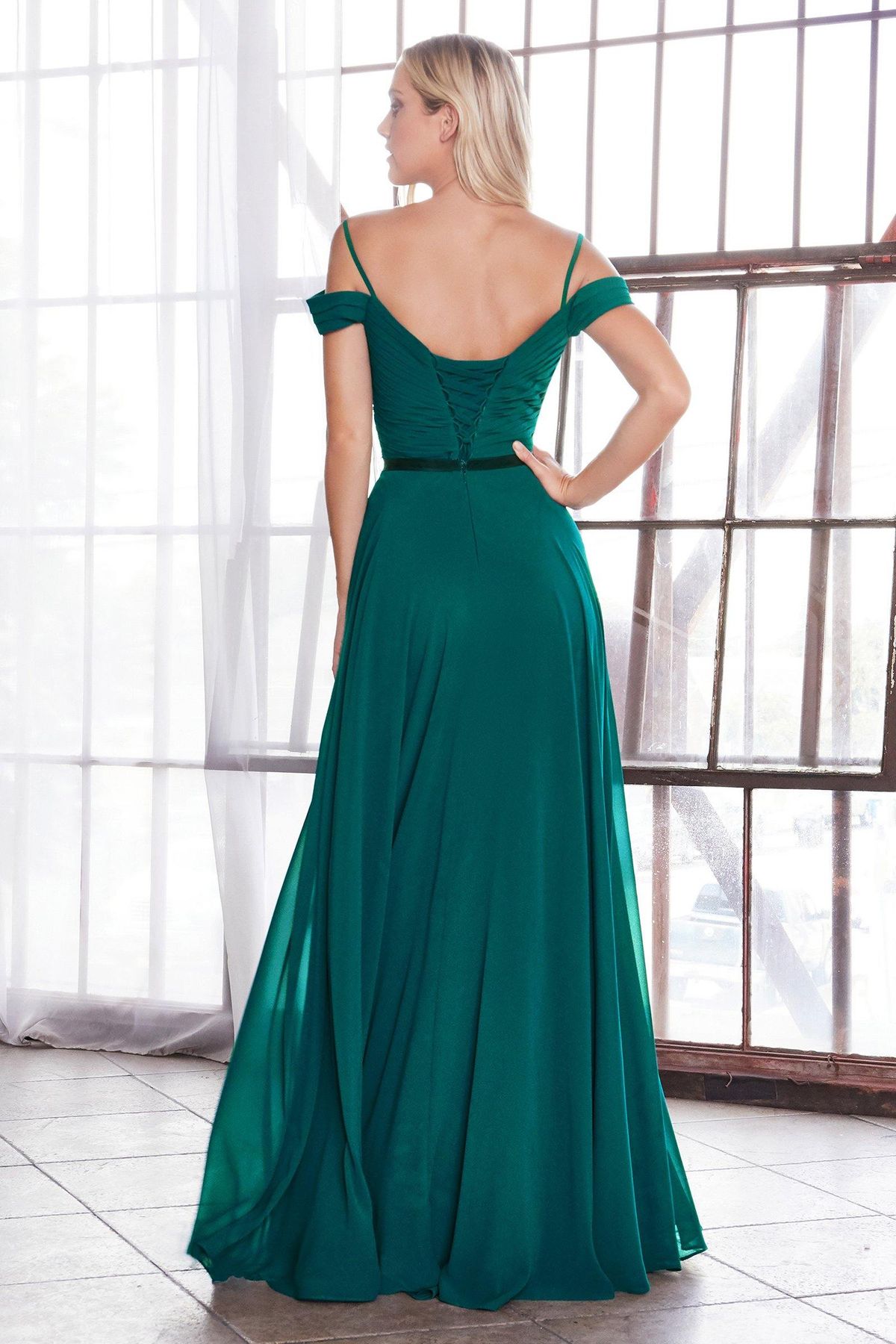 Style CD0156 Cinderella Divine Plus Size 20 Bridesmaid Off The Shoulder Emerald Green A-line Dress on Queenly