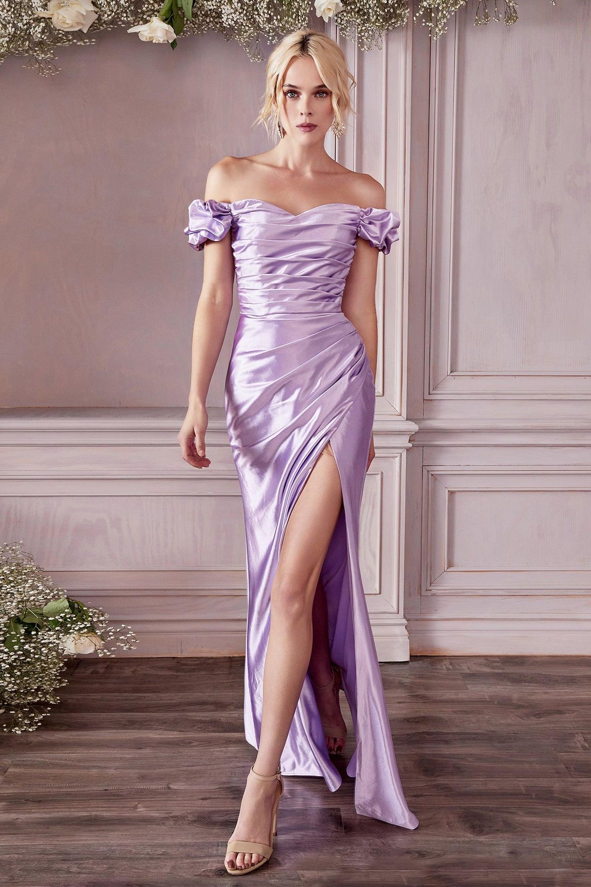 Style CDKV1056 Cinderella Divine Plus Size 22 Prom Off The Shoulder Purple Side Slit Dress on Queenly