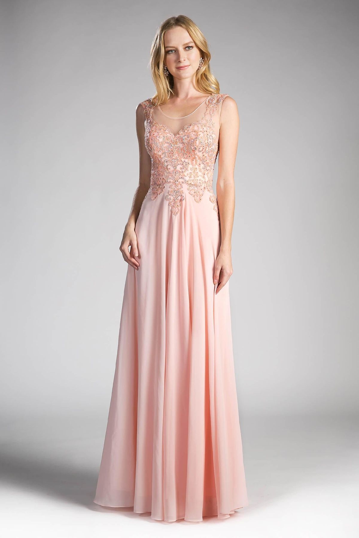 Style CD2635 Cinderella Divine Size M Prom Lace Pink A-line Dress on Queenly