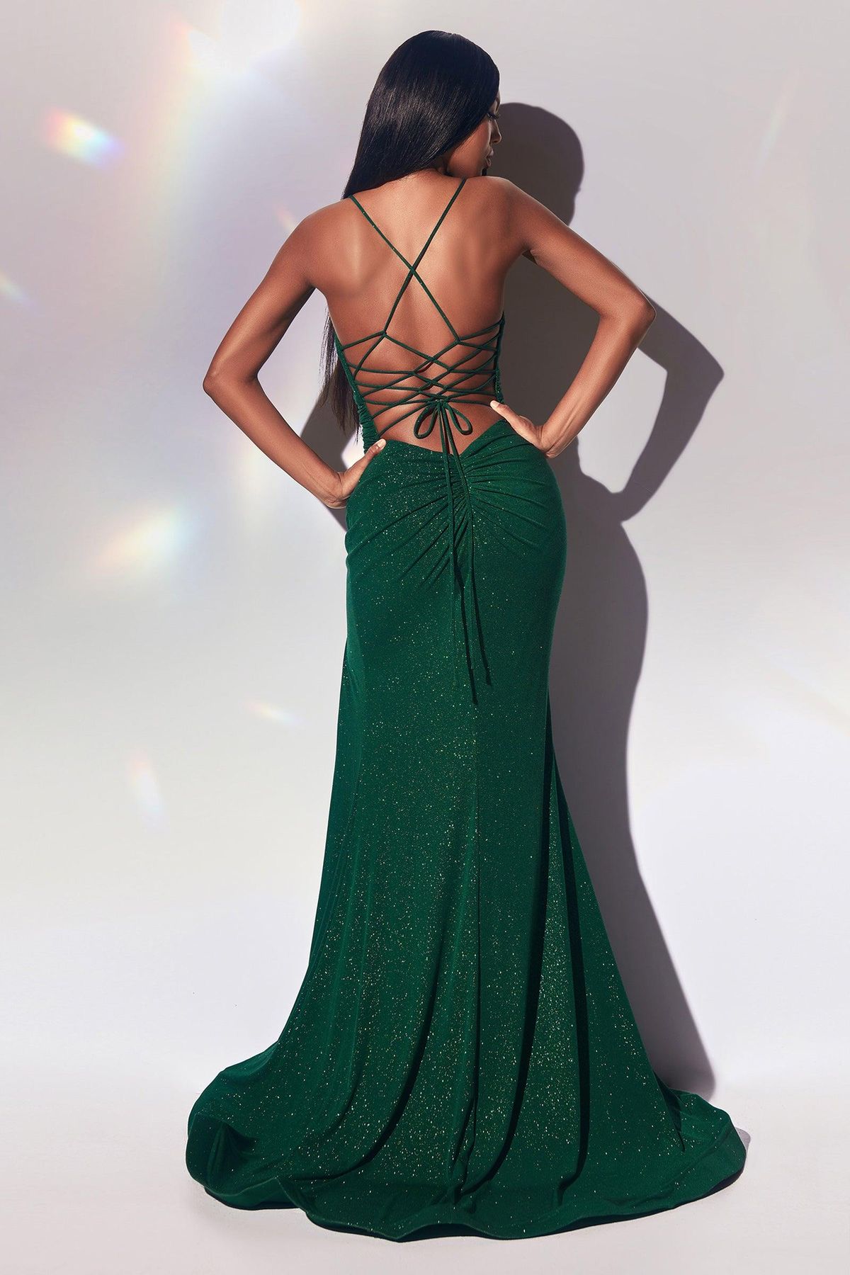 Style CDCC2162 Cinderella Divine Size 8 Prom Velvet Emerald Green Side Slit Dress on Queenly
