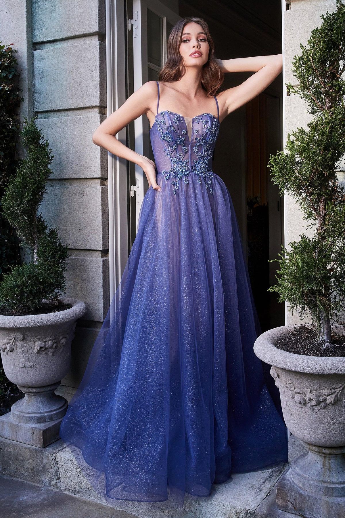 Style CDB709 Cinderella Divine Size 10 Prom Long Sleeve Lace Blue A-line Dress on Queenly