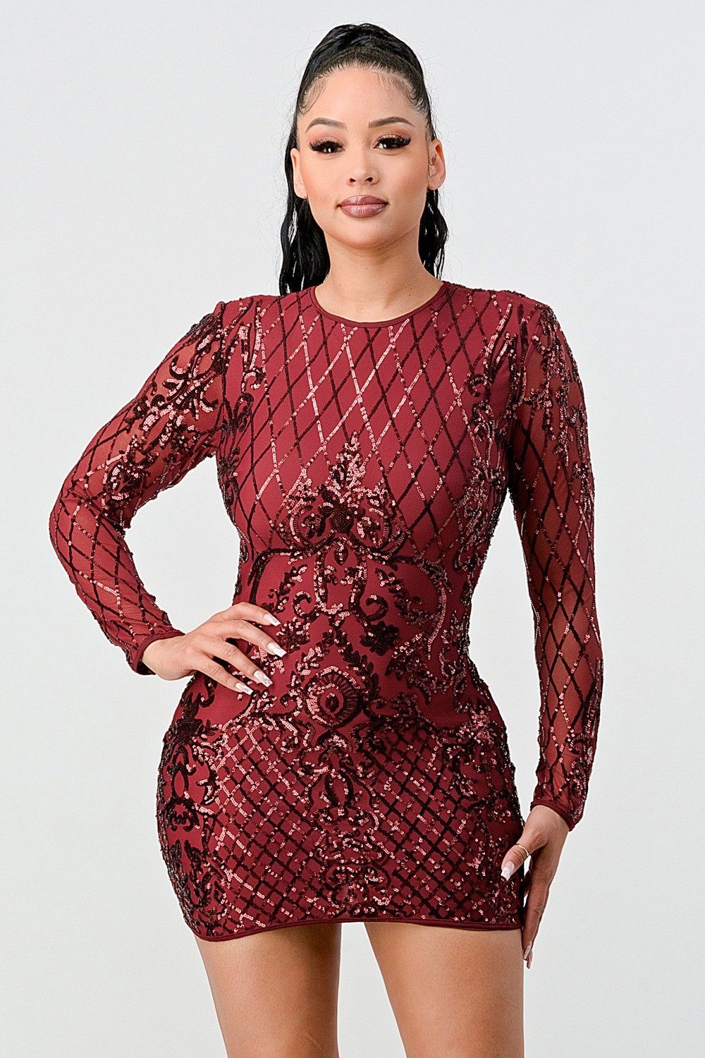 Style PD5648 Privy Size 2 Long Sleeve Burgundy Red Cocktail Dress on Queenly
