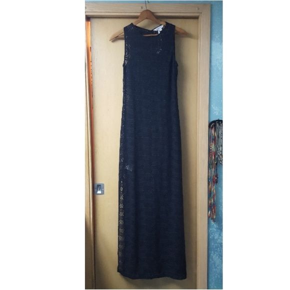 BCBGeneration Size 8 Wedding Guest Lace Navy Black Floor Length Maxi on Queenly