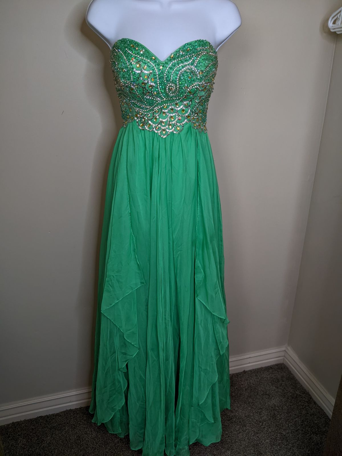 Sherri Hill Size 6 Prom Strapless Sequined Lime Green Ball Gown on Queenly