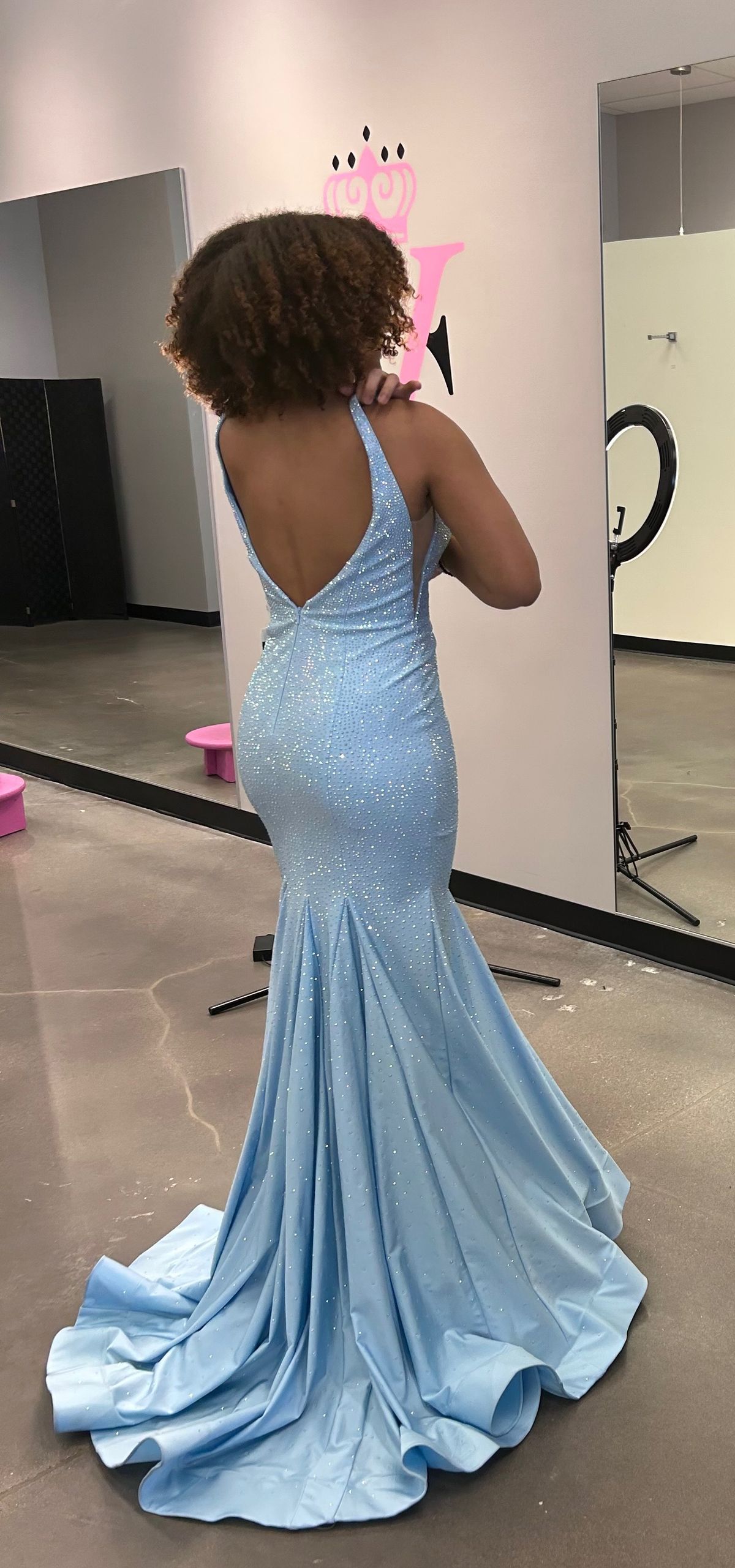 Size 4 Prom Plunge Sequined Light Blue Mermaid Dress on Queenly