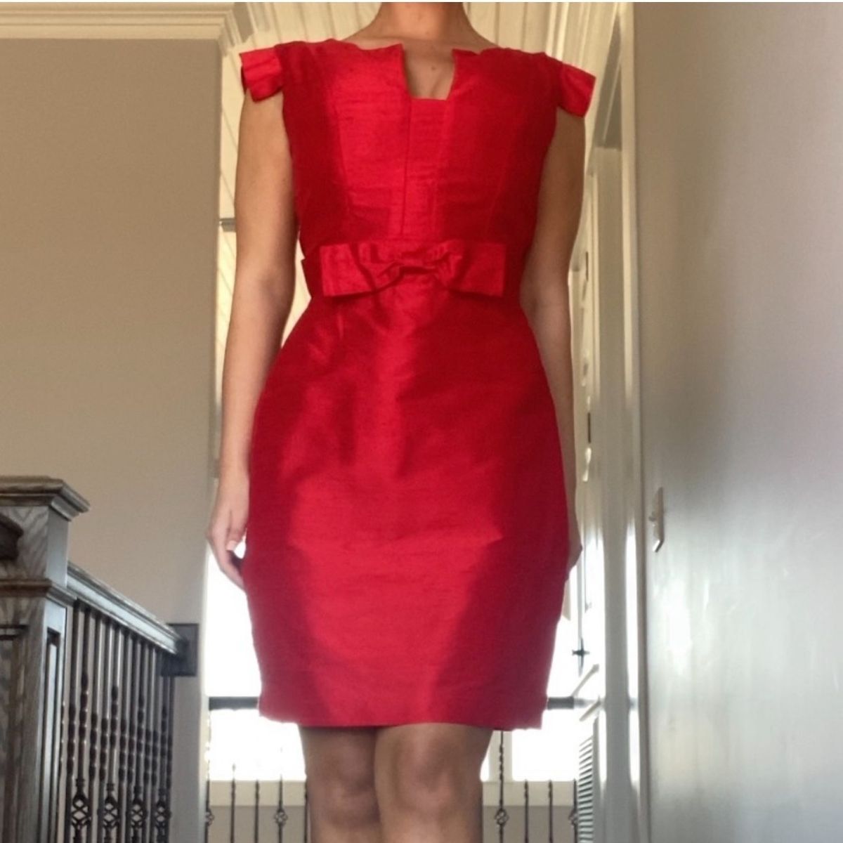 Style Custom Fernando Wong Size 6 Pageant Interview Cap Sleeve Red Cocktail Dress on Queenly