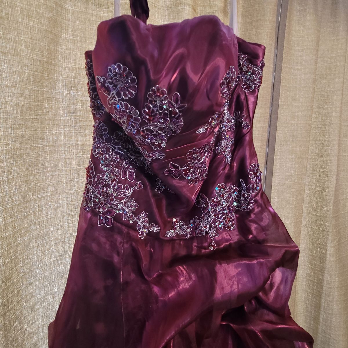Plus Size 16 Prom Strapless Burgundy Red Ball Gown on Queenly