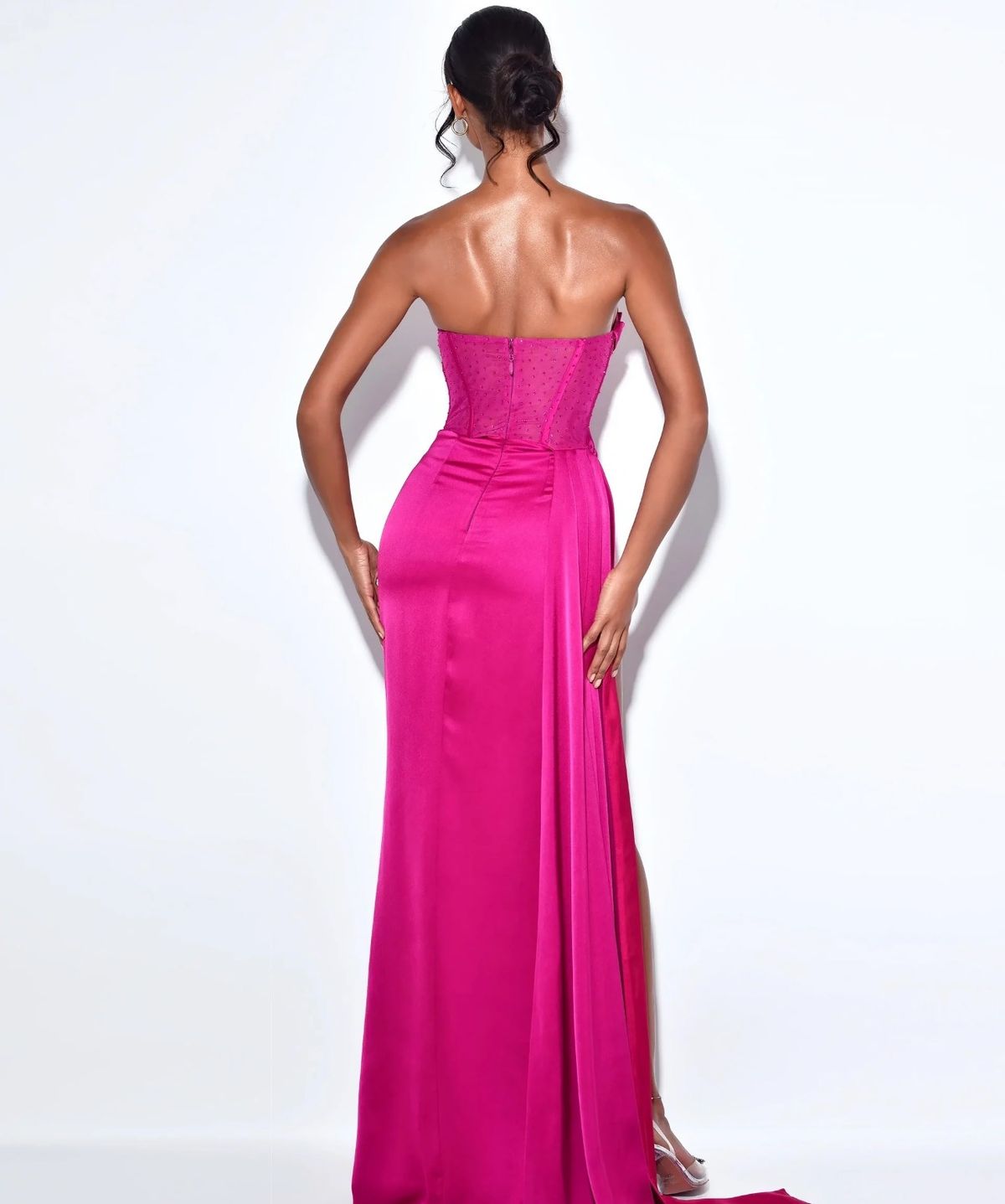 Style 2244MC40Fuchsia Miss Circle Size 4 Prom Strapless Hot Pink Side Slit Dress on Queenly