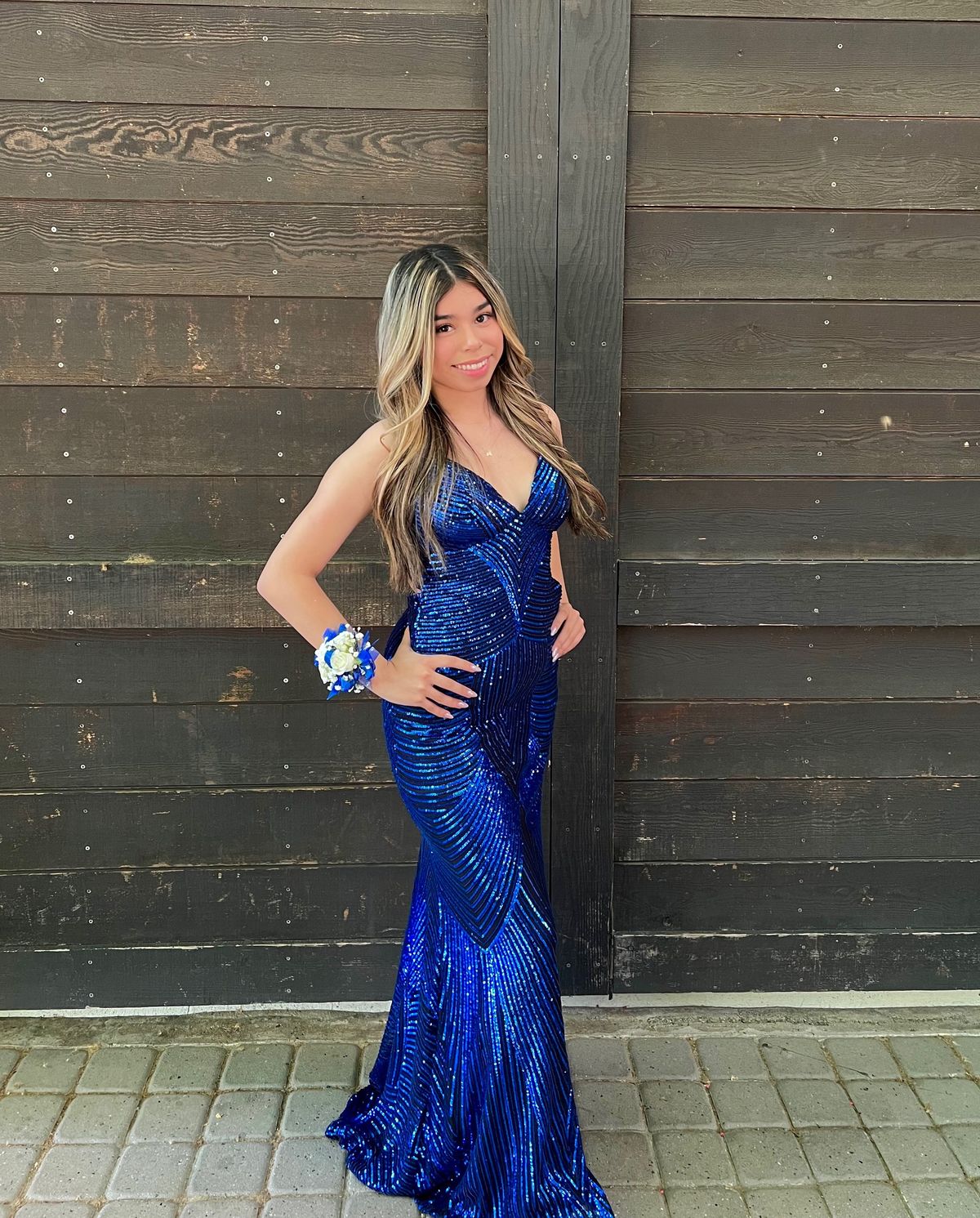 Style 05002-3066 Windsor Size 6 Prom Plunge Blue Mermaid Dress on Queenly