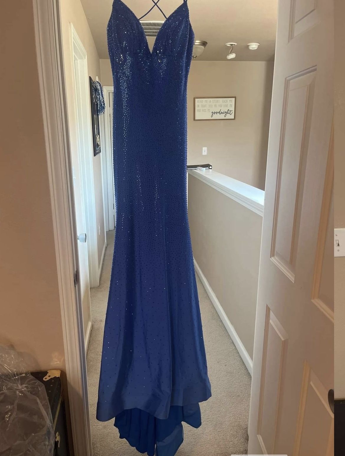 Sherri Hill Size 00 Prom Plunge Sequined Royal Blue Mermaid Dress on Queenly
