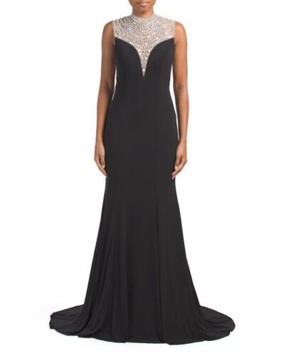 Style 42240 Jovani Size 2 Prom Plunge Sequined Black Mermaid Dress on Queenly