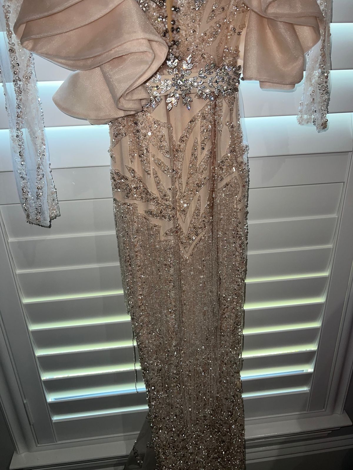 Size 4 Prom Long Sleeve Nude Mermaid Dress on Queenly