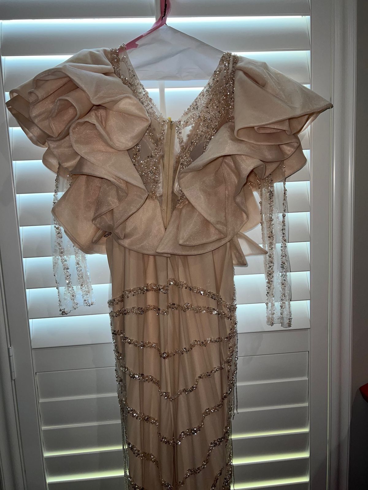 Size 4 Prom Long Sleeve Nude Mermaid Dress on Queenly
