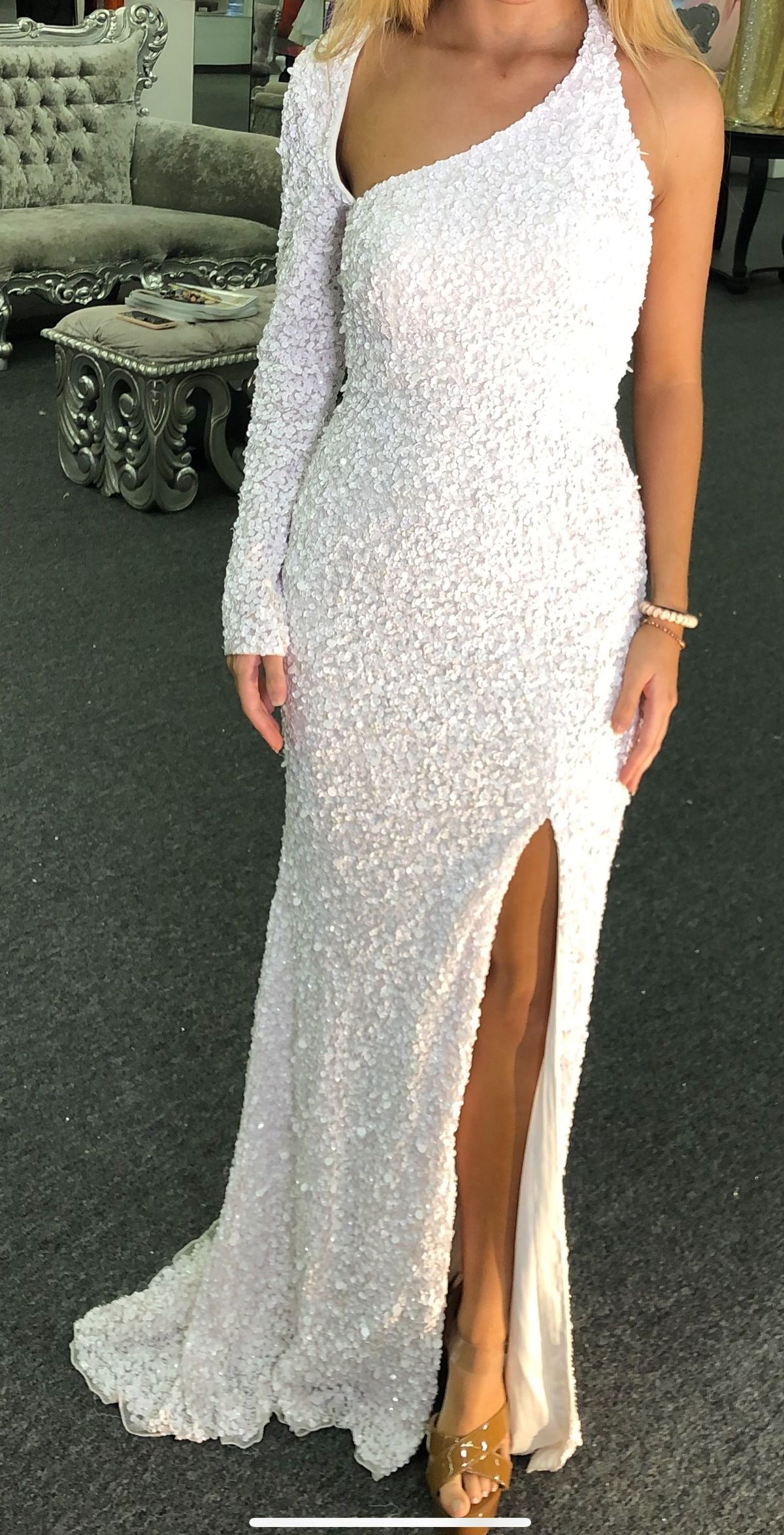 Sherri Hill Size 0 Wedding Long Sleeve White Side Slit Dress on Queenly