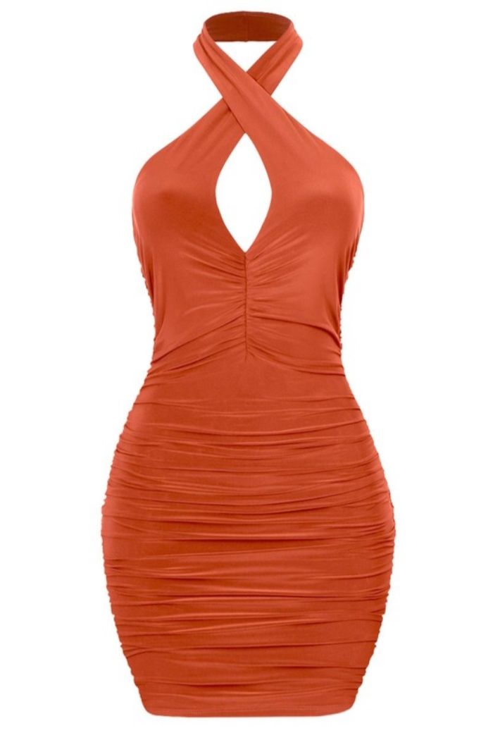 Style 3719D Tresser Size 2 Prom Halter Orange Cocktail Dress on Queenly