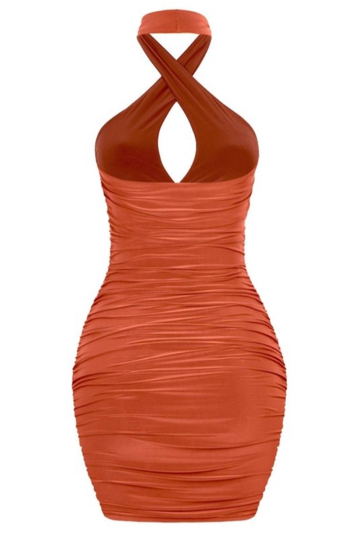 Style 3719D Tresser Size 2 Prom Halter Orange Cocktail Dress on Queenly