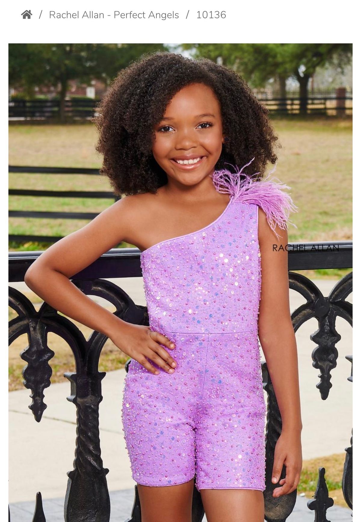 Style 10136 Rachel Allan Girls Size 8 Pageant One Shoulder Sequined Purple Formal Jumpsuit on Queenly