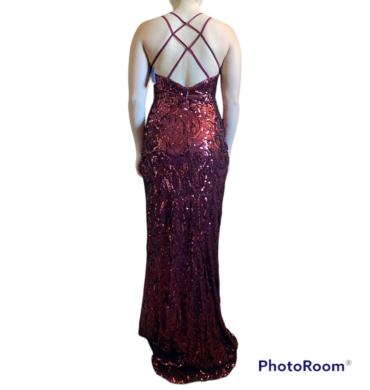 Size 4 Prom Plunge Sequined Burgundy Red Mermaid Dress on Queenly