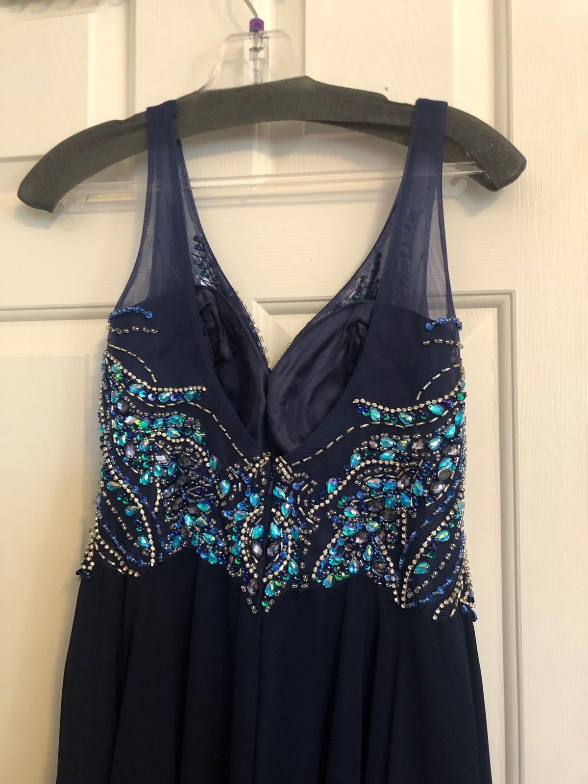 Dave and Johnny Size 2 Prom Plunge Sequined Navy Blue A-line Dress on Queenly