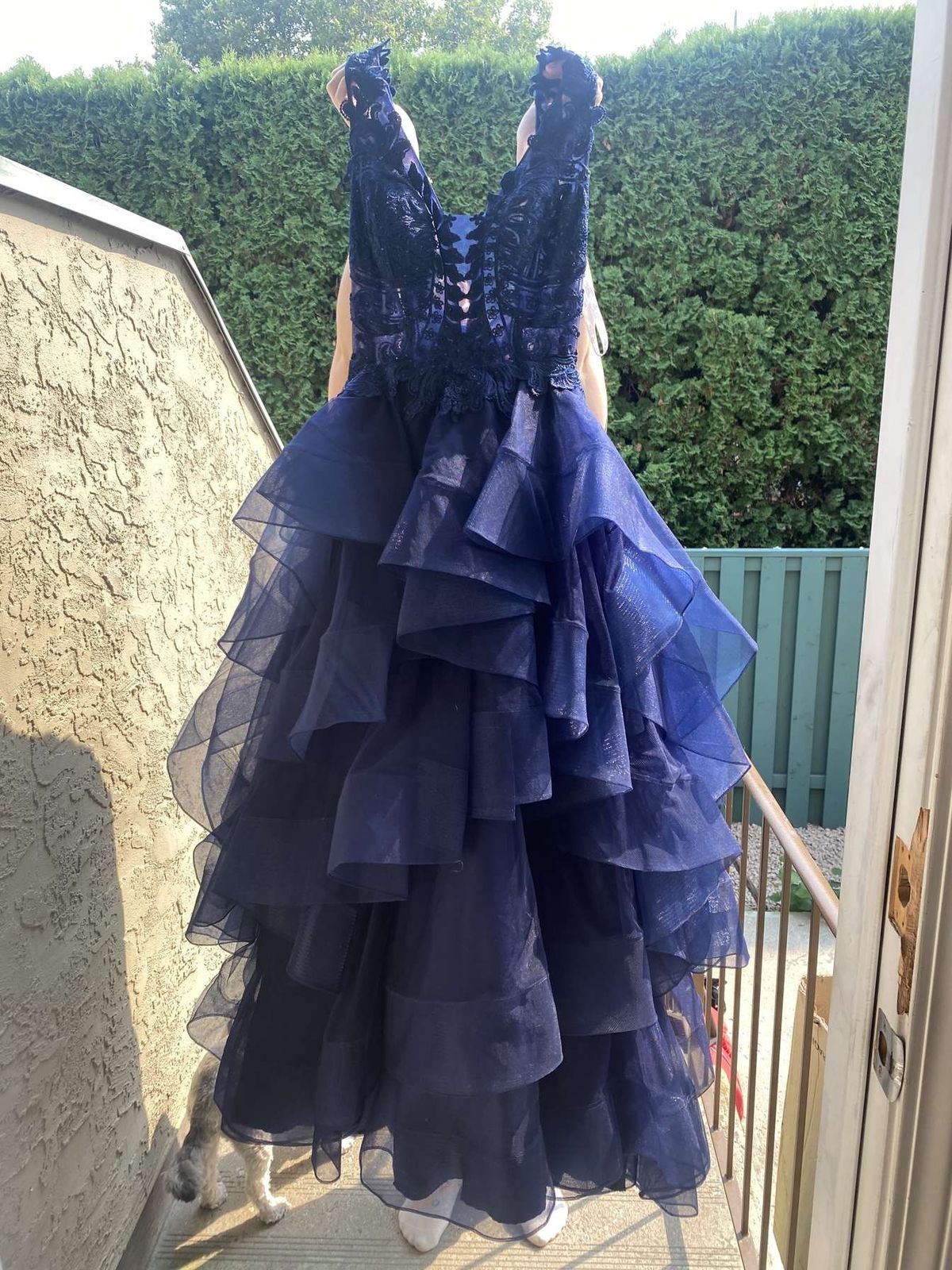 Size 8 Prom Navy Blue Ball Gown on Queenly