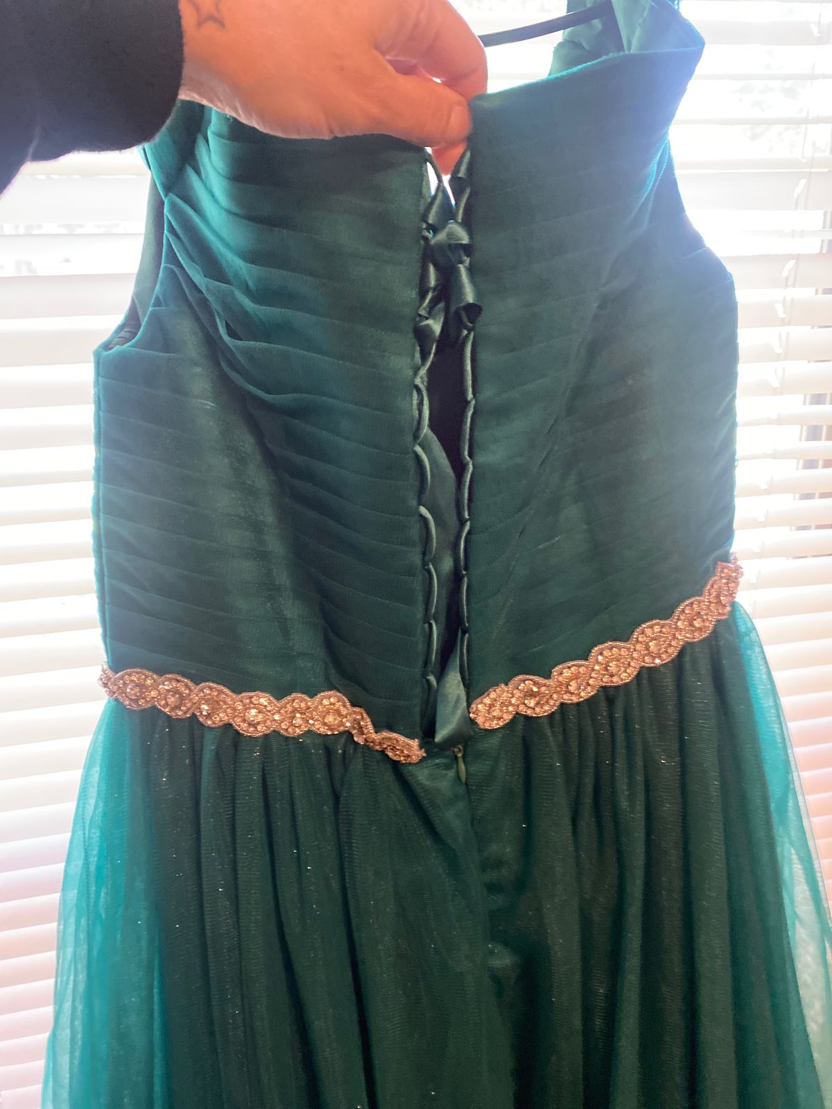 Plus Size 16 Prom Off The Shoulder Green Ball Gown on Queenly