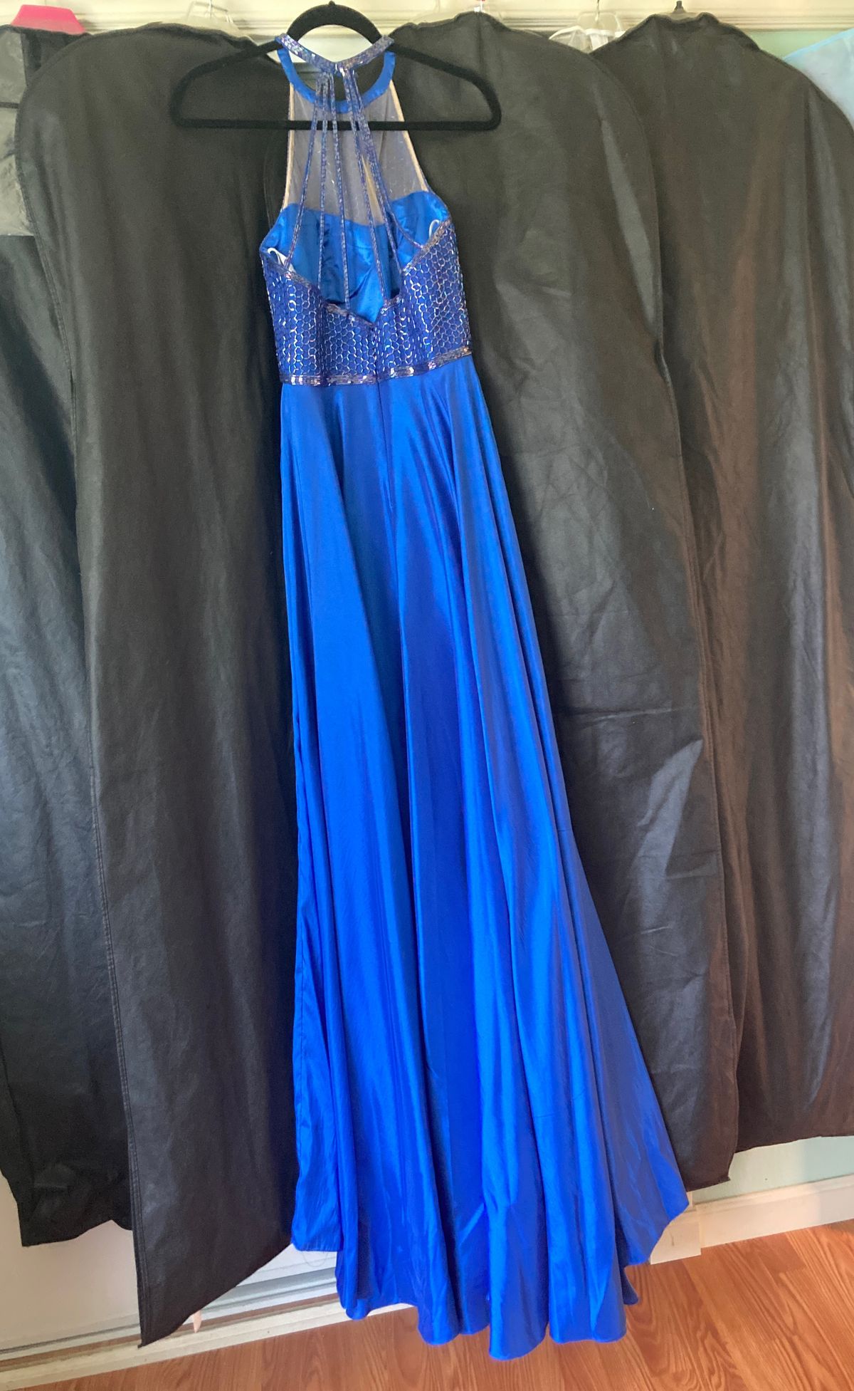 Sherri Hill Size 6 Prom High Neck Blue Side Slit Dress on Queenly