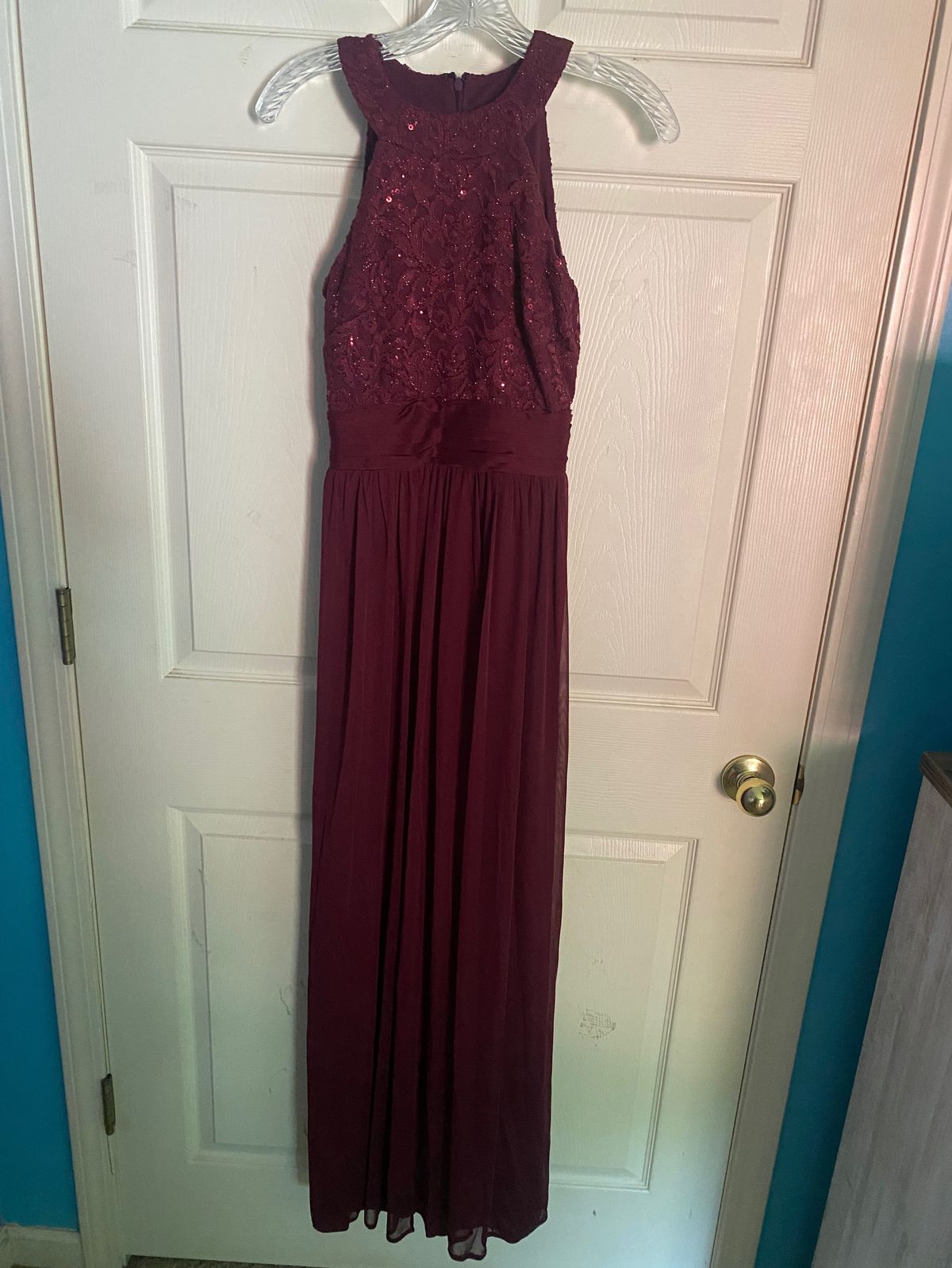 Size 0 High Neck Red Floor Length Maxi on Queenly