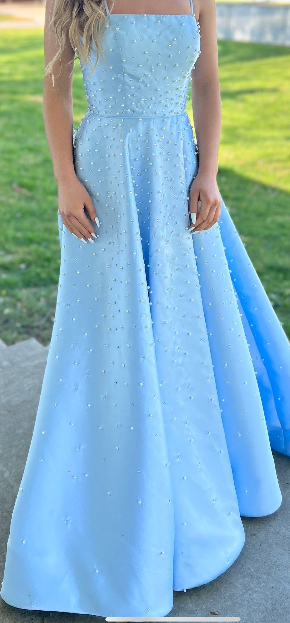 Sherri Hill Size 0 Prom Light Blue Side Slit Dress on Queenly