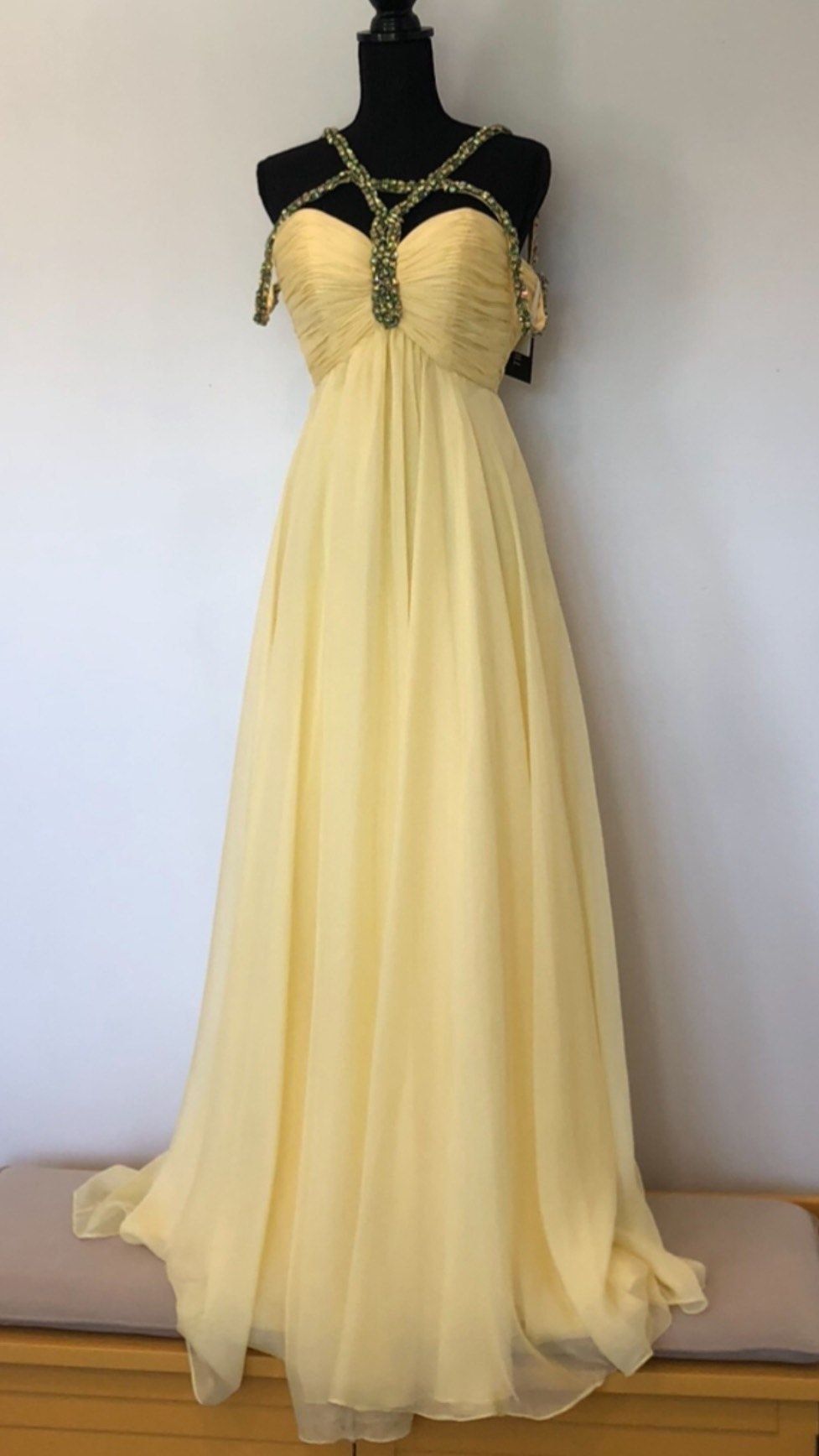Sherri Hill Size 0 Prom Off The Shoulder Sequined Yellow Floor Length Maxi on Queenly