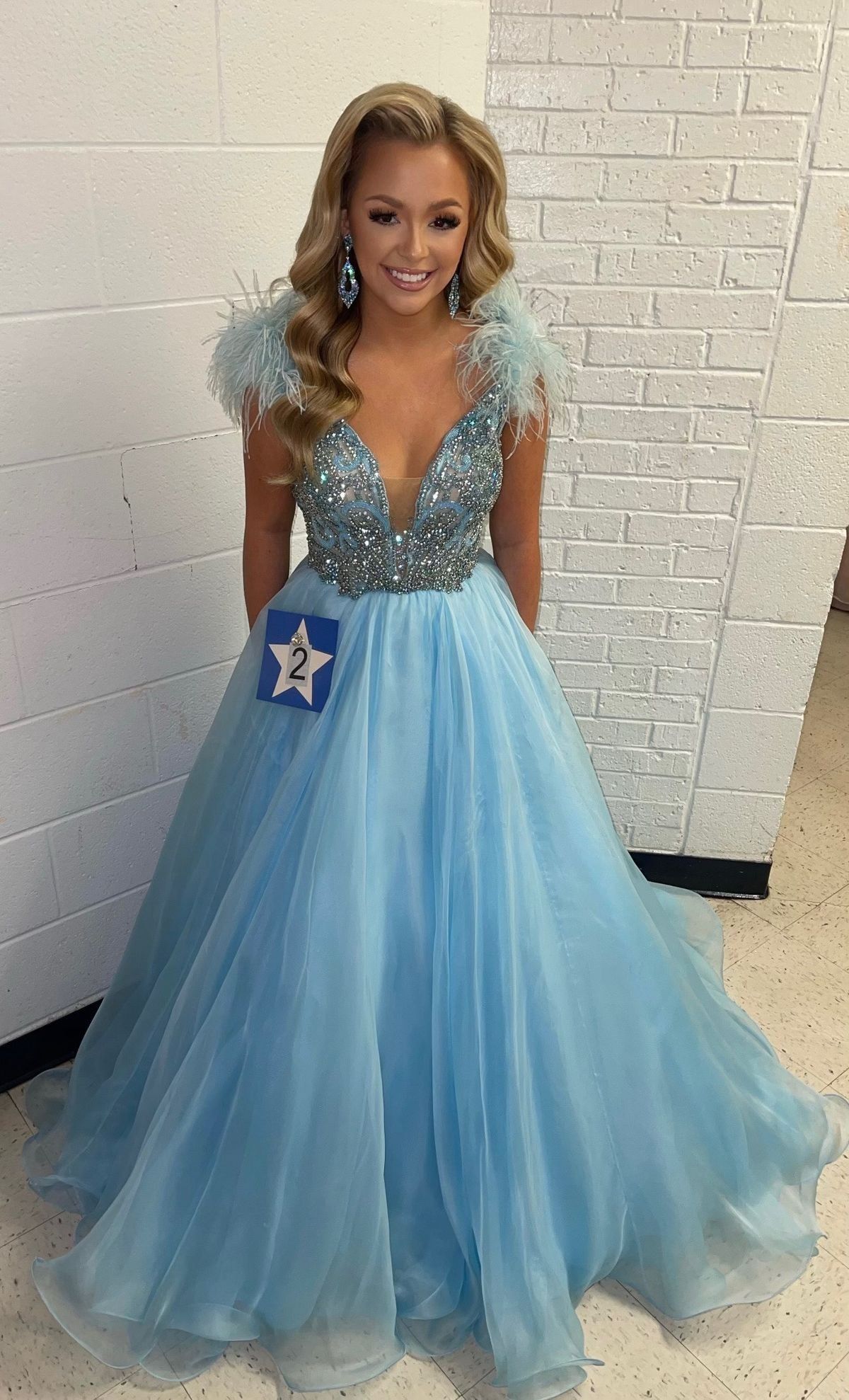 Style Sherri Hill Couture Sherri Hill Size 4 Prom Plunge Sequined Light Blue Ball Gown on Queenly