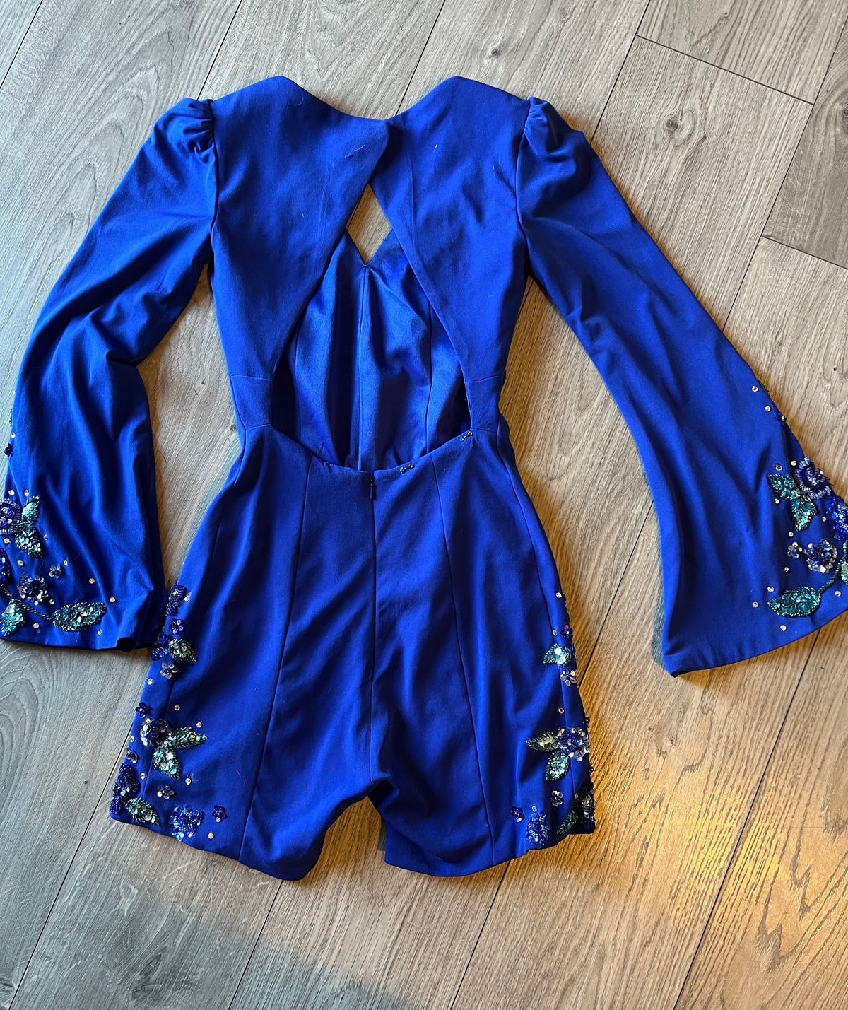 Girls Size 14 Pageant Plunge Royal Blue Formal Jumpsuit on Queenly