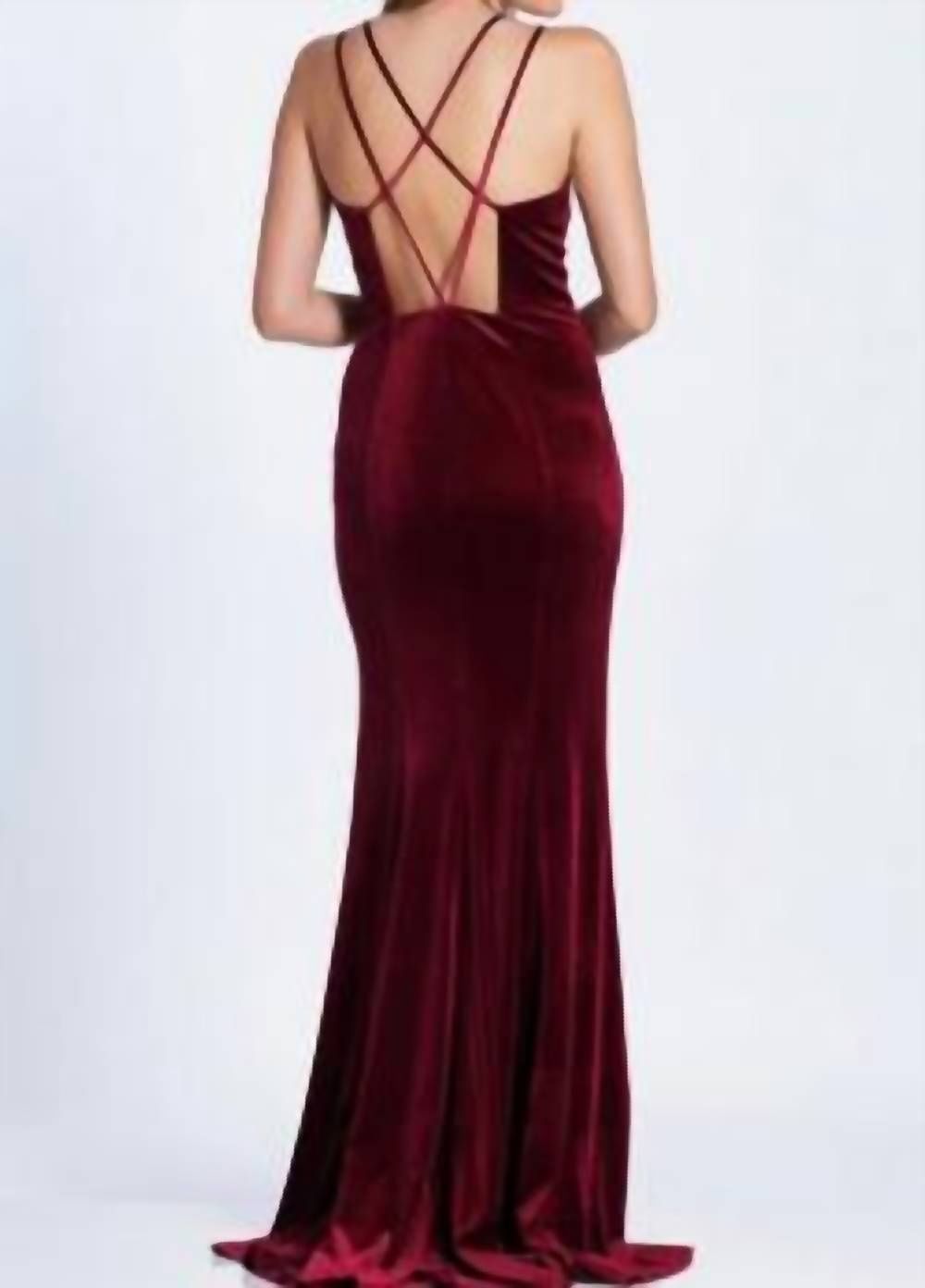 Style 1-2193048763-649 Dave and Johnny Size 2 Velvet Burgundy Red Side Slit Dress on Queenly