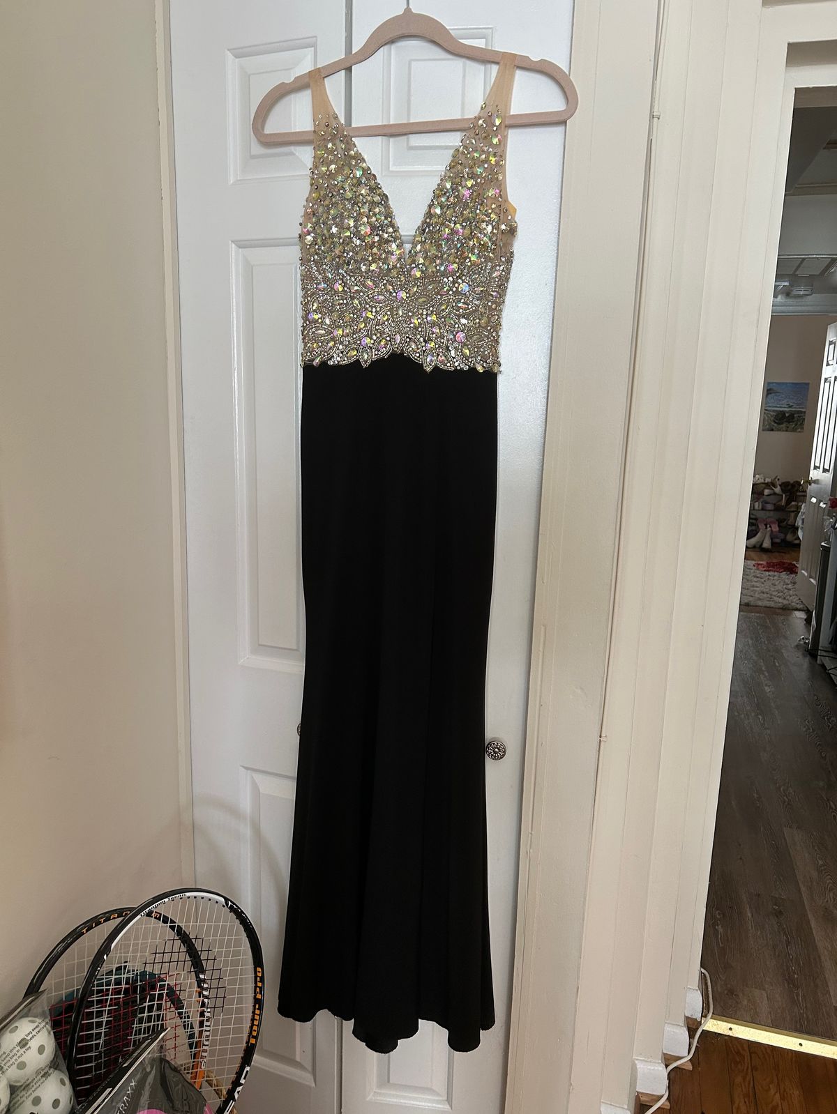 Jovani Size 0 Prom Plunge Black Side Slit Dress on Queenly
