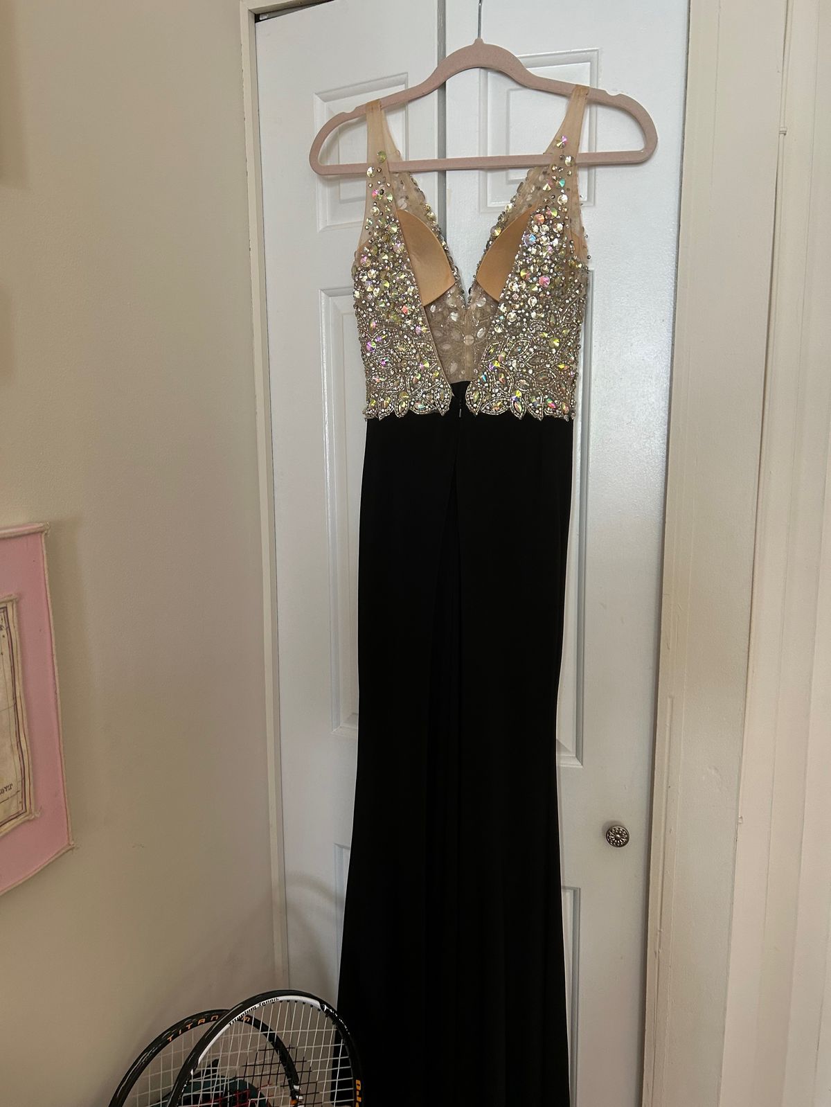 Jovani Size 0 Prom Plunge Black Side Slit Dress on Queenly