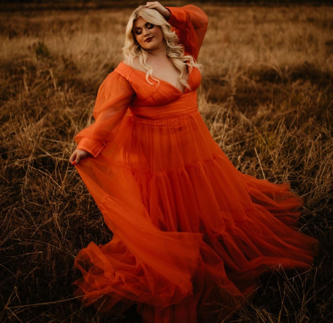Custom Plus Size 20 Prom Plunge Orange Ball Gown on Queenly