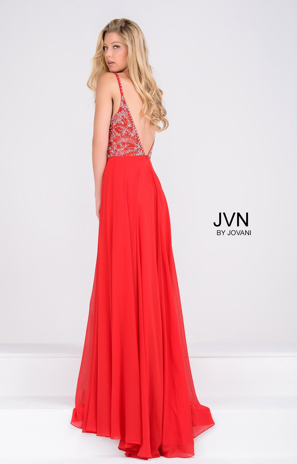 Style 33701 Jovani Size 2 Prom Plunge Red A-line Dress on Queenly