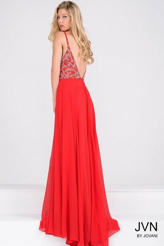 Style 33701 Jovani Size 4 Prom Plunge Red A-line Dress on Queenly
