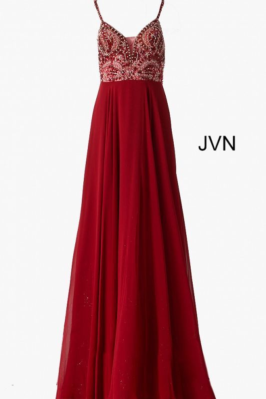 Style 33701 Jovani Size 00 Prom Plunge Burgundy Red A-line Dress on Queenly