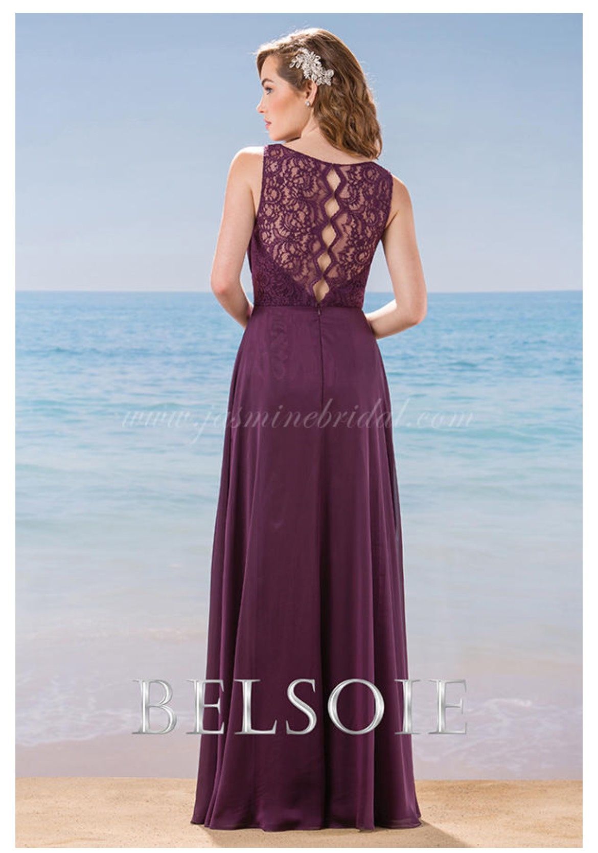 Style L184016 Jasmine Size 12 Bridesmaid Plunge Sheer Purple A-line Dress on Queenly