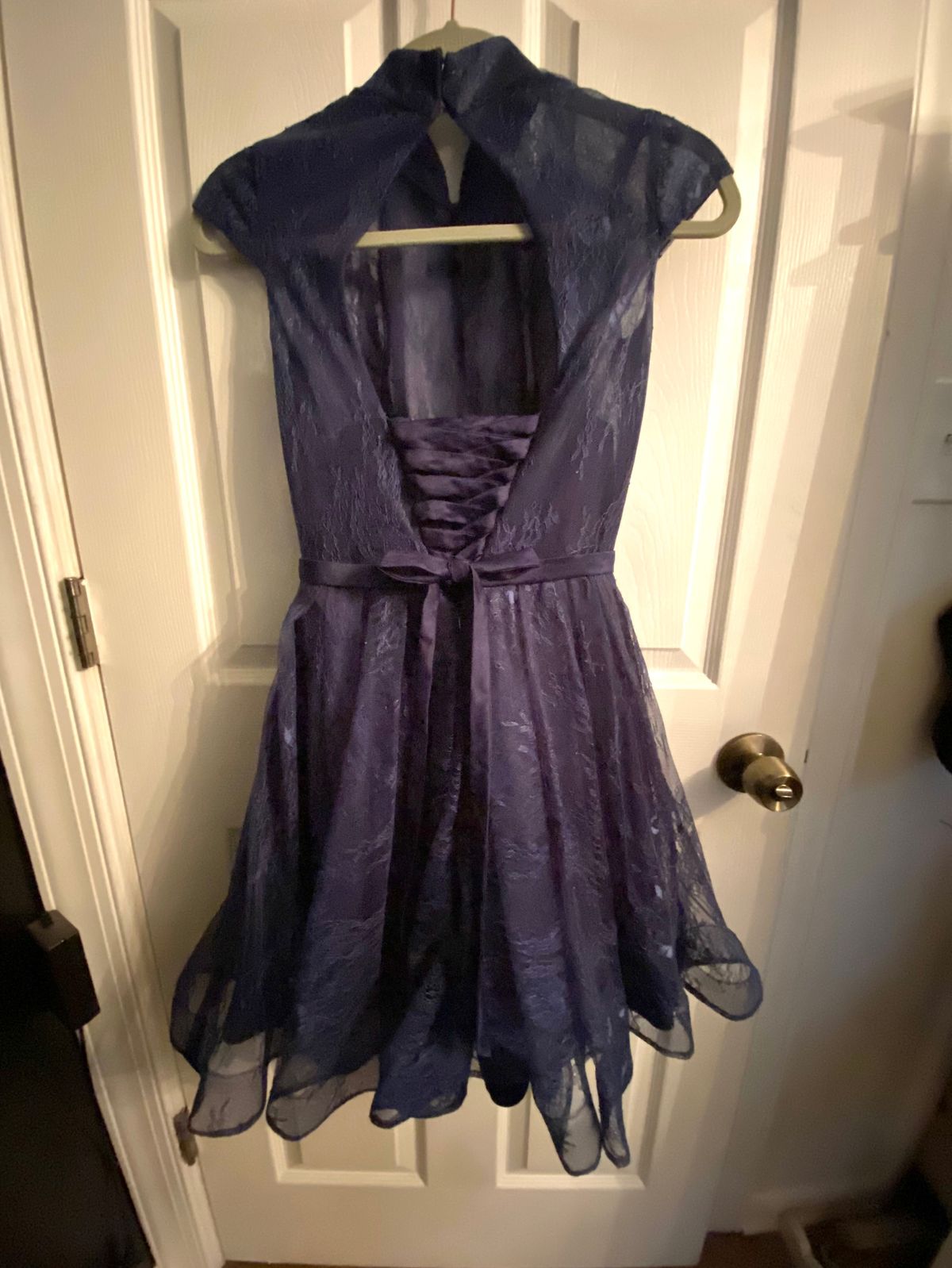 Size S Wedding Guest Cap Sleeve Navy Blue Cocktail Dress on Queenly