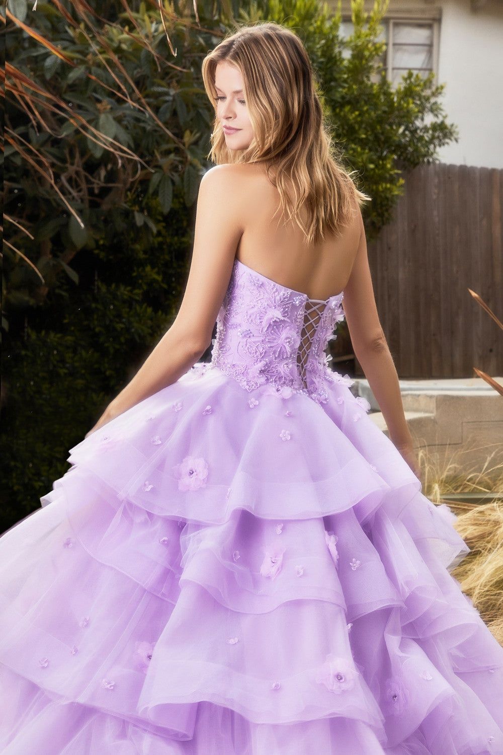 Style CDA1220 Andrea and Leo Size 2 Prom Strapless Lace Purple Ball Gown on Queenly
