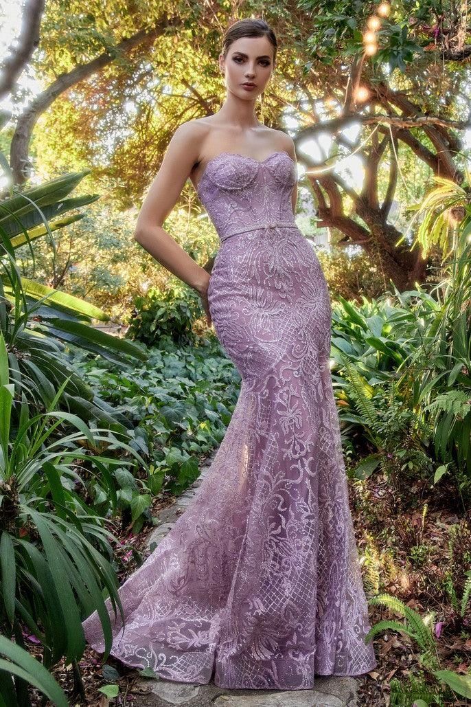 Style CDA1105 Andrea and Leo Size 8 Prom Strapless Floral Purple Mermaid Dress on Queenly
