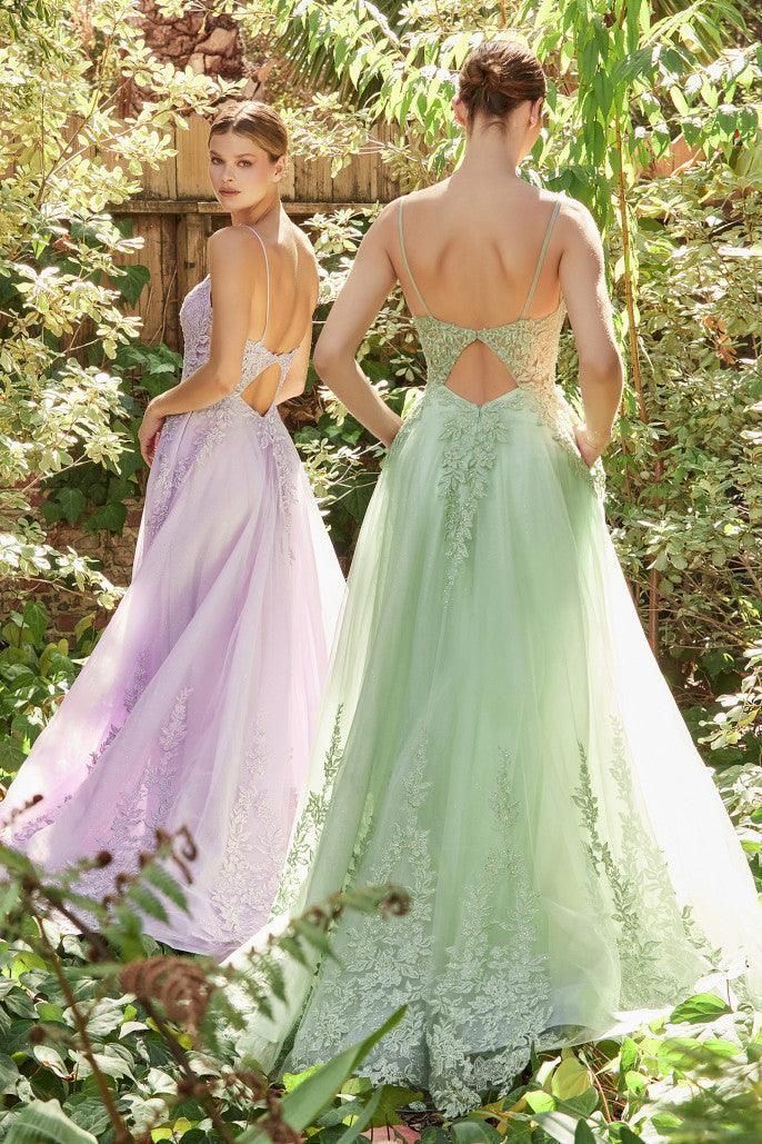 Style CDA1125 Andrea and Leo Size 8 Prom Lace Green Ball Gown on Queenly