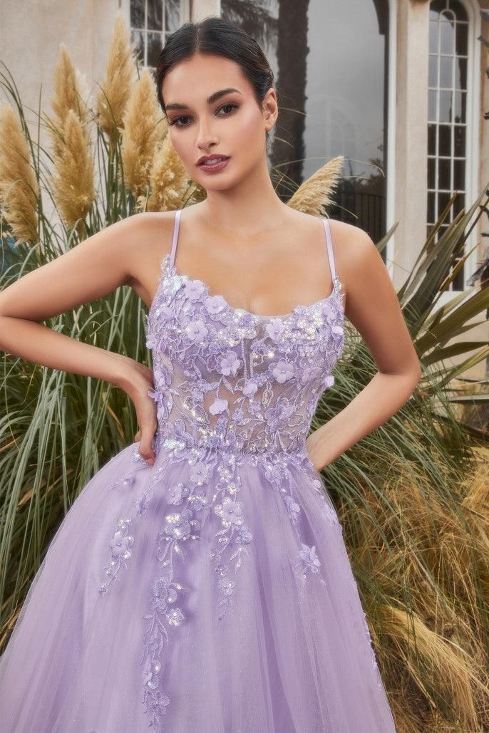 Style CDA1142 Andrea and Leo Size 8 Prom Sheer Purple Ball Gown on Queenly