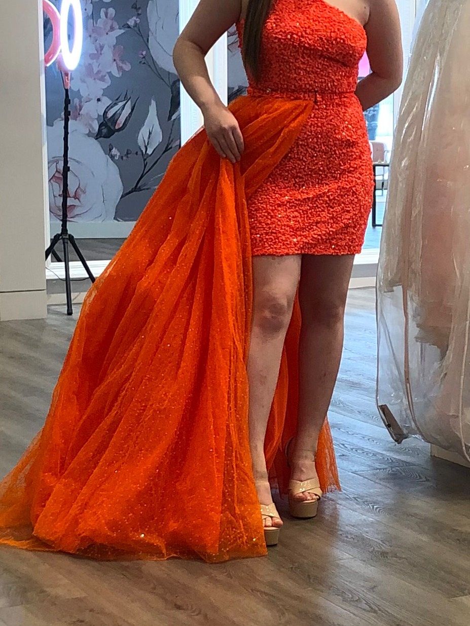 Sherri Hill Size 6 Prom Strapless Orange Dress With Train on Queenly