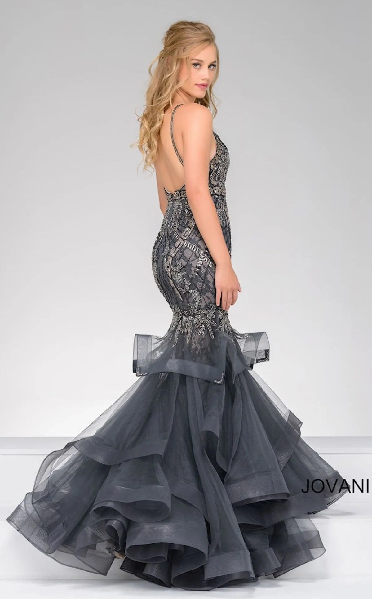 Style 31554 Jovani Size 12 Prom Halter Silver Mermaid Dress on Queenly