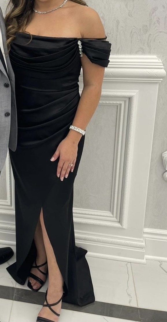 Catwalk Connection Size 8 Prom Off The Shoulder Black Side Slit Dress on Queenly