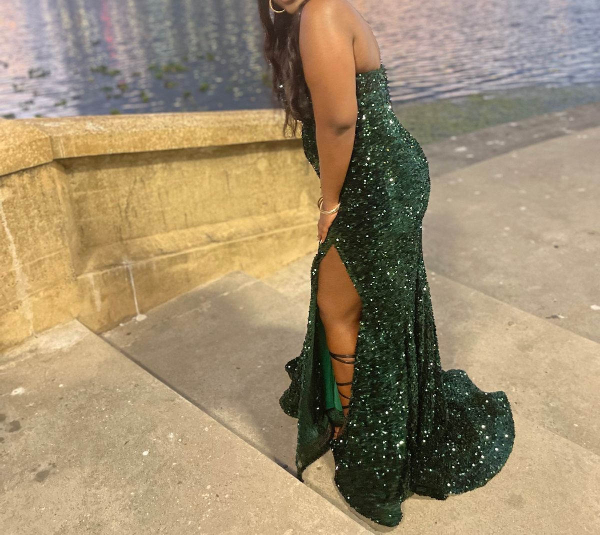 Size 14 Prom Strapless Emerald Green Dress With Train on Queenly