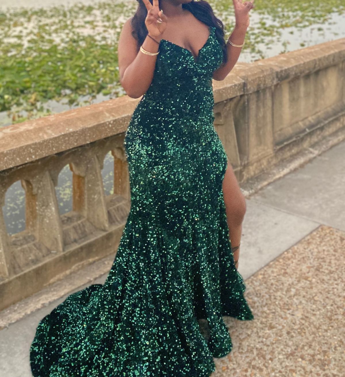 Size 14 Prom Strapless Emerald Green Dress With Train on Queenly